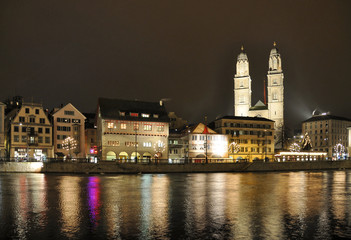 Zurich downtown at night