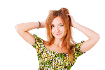 Fototapeta premium Charming smile girl in green dress