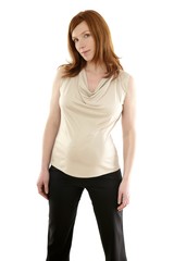 Beautiful pregnant redhead woman fashion