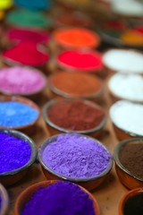 colorful powder pigments in rows
