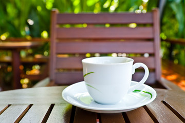 Coffee cup on wood table