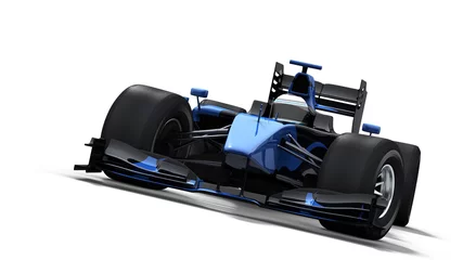 Schapenvacht deken met foto Motorsport race car on white - black & blue