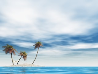 Fototapeta premium small isolated island with palm trees and a hammock