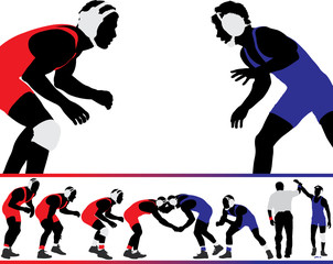 Fototapeta na wymiar Wrestling Silhouettes wektorowe