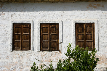 three rustic Windows wooden Closed
