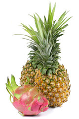 Pineapple and dragon fruit close-up