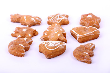 sweet gingerbreads on white background