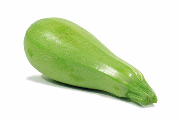 A single, Zucchini, white background, close-up