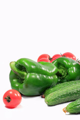 Fresh vegetables，Green pepper, cucumber, tomato