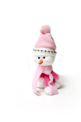 hand made pink snow man in white backgrounds