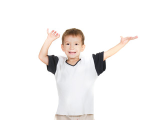 portrait of happy boy over white