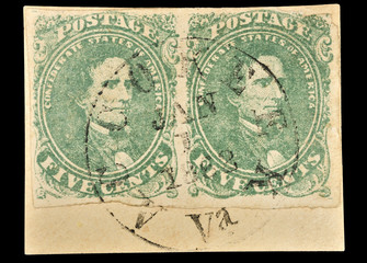 Fototapeta na wymiar Pierwsze Konfederacji znaczki, Jefferson Davis, 1862. Wycinek trasy.