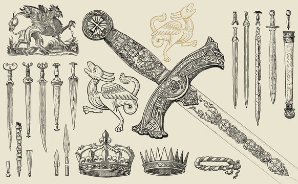 Old swords and crowns