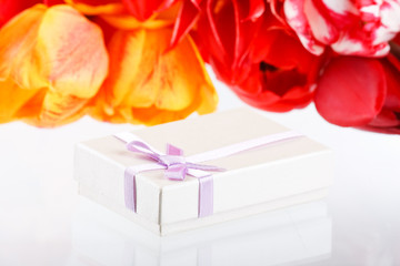 tulips and gift.
