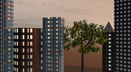 buildings and tree green