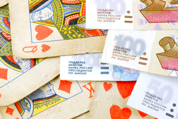 playing cards & russian banknotes
