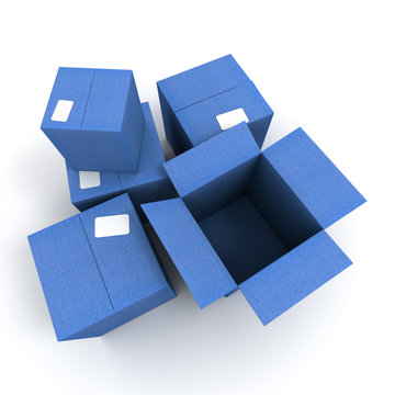 Blue Open and closed cartons
