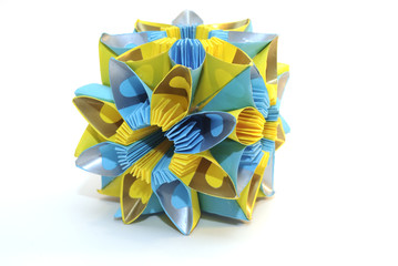 Origami kusudama "Blue and yellow" flower