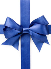 Beautiful blue bow on white background