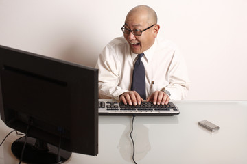 An employee expressing happiness