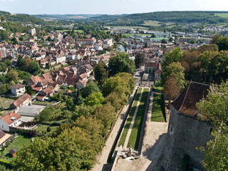 Bird flight view to the small city