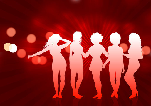 Secy Young Women on Red Background