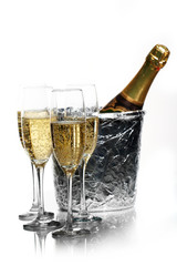 Champagne flutes and ice bucket