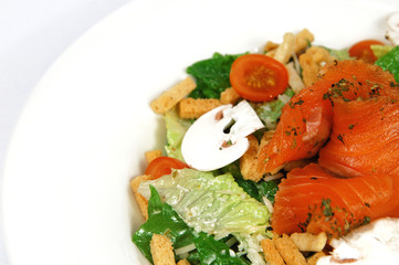 Caesar salad with salmon