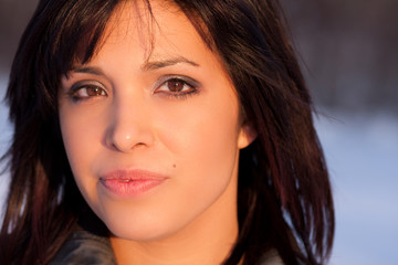 Close up of a latin model with dark features