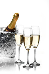 Champagne flutes and ice bucket