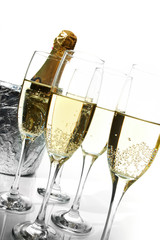 Champagne flutes and ice bucket