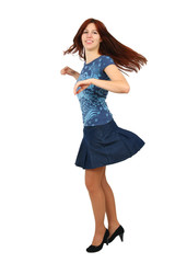 Girl Dancing on white background .