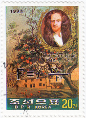KOREA - CIRCA 1993 : Sir Isaac Newton - great English physicist,