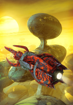 spaceship and futuristic city3