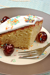 home made cake and a white background