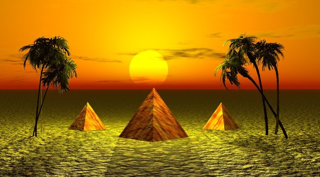 three pyramids and landscape yellow