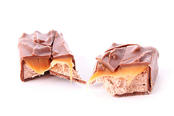 Bar of chocolate isolated on white.