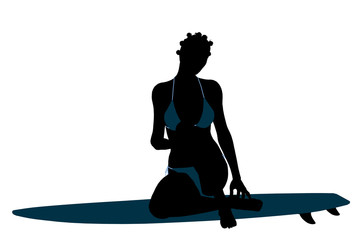 Obraz premium African American Female Surfer Silhouette Illustration
