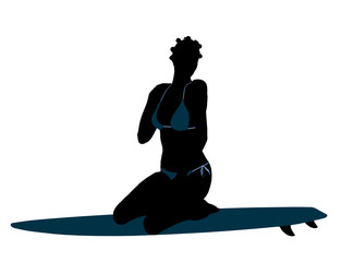 African American Female Surfer Silhouette Illustration
