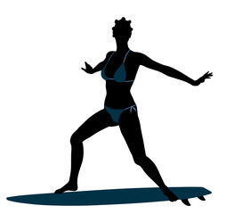 African American Female Surfer Silhouette Illustration