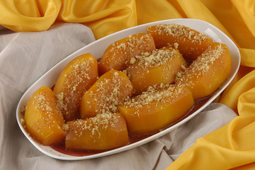 walnut dessert adorned with pumpkins
