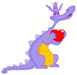 In love dragon holding a heart