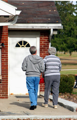 woman and man walking