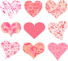 Obraz na płótnie Canvas Valentine hearts in retro and grunge patterns vector