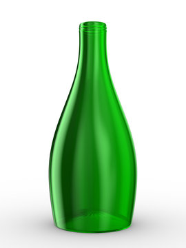 Green bottle on white background. Isolated 3D image