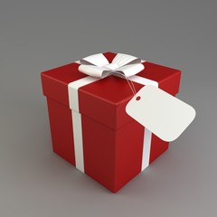 3D Render of beautiful Gift Box with Ribbon and Tag