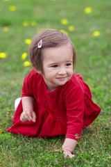 Baby girl on a spring meadow