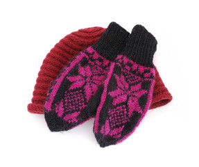 Knitted mittens and cap
