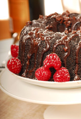 Chocolate fudge cake with powdered sugar