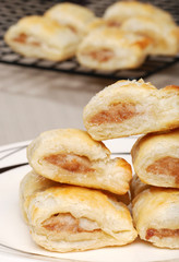 closeup of sausage rolls